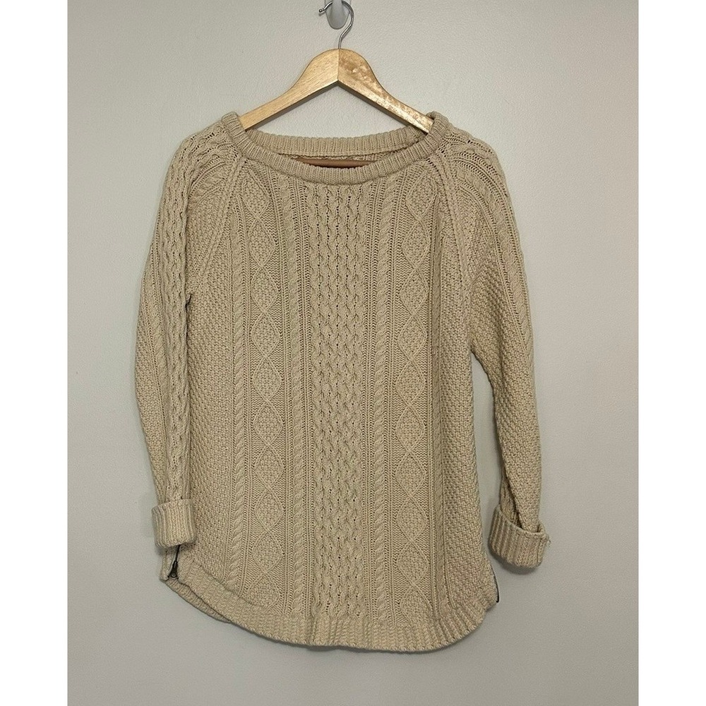 LL Bean Signature Cable Knit Sweater Womens M Fisherman Preppy Neutral Timeless